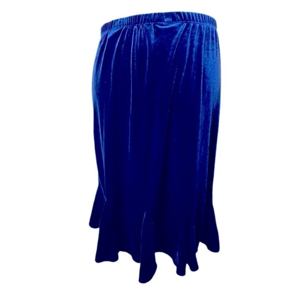 Susan Graver Blue Velour Skirt Elastic Waist Godet  QVC Grandmacore Y2K Size S
